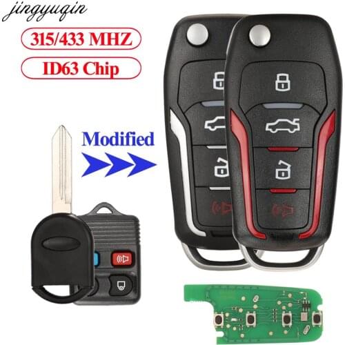 Jingyuqin Remote Control Car Key 315/433MHZ ID63 For Ford Crown Focus Taurus Lincoln Navigator Mercury Tracer 1998-2011 4 Button