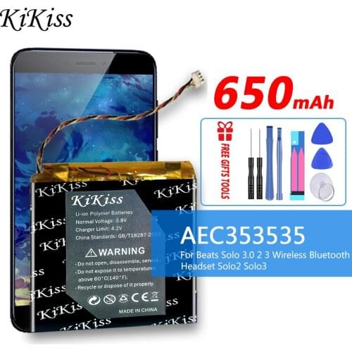 KiKiss 353535 650mAh Battery AEC353535 for Beats Solo 2.0 Beats Solo 3.0 Bluetooth Loudspeaker Solo 2 Solo 3 Solo2 Solo3 Battery