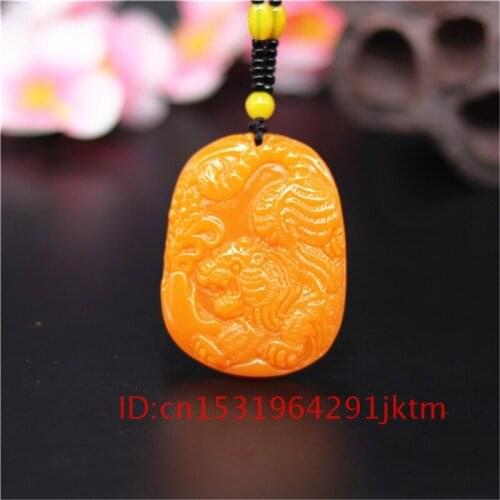 Hand Tiger Chinese Amulet for Fashion Gifts Carved Natural Jadeite Jewelry Jade Pendant Yellow Necklace Men Charm Women