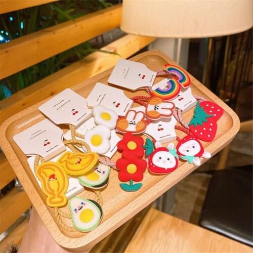 Korean Hot Deals New Items 2021 Childrens Hair Accessories Cute Rabbit Flower Avocado Elastic Hair Rope Little Girl Hair Rings