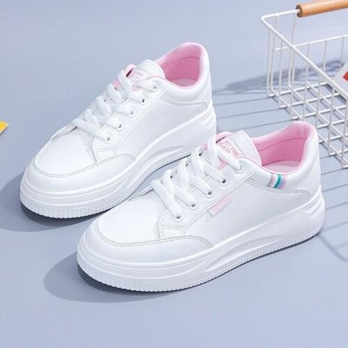 Fashion Spring White Platform Sneakers Women Shoes Korean White Leather Sneakers Thick Sole Lace Up Slip On Casual Shoes Woman