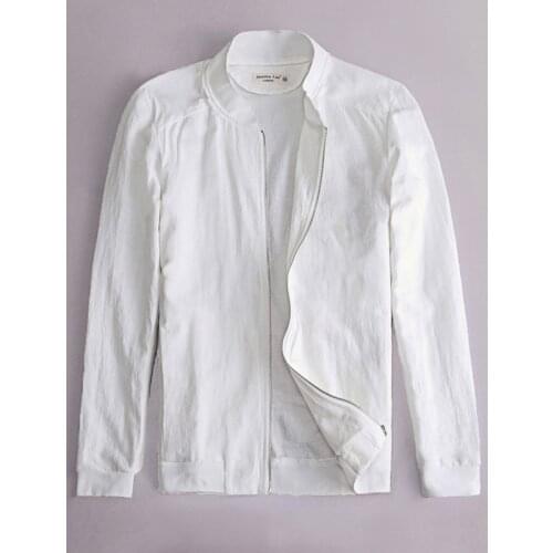 Spring Autumn Italy slim fit jacket men Linen white clothes thin Cotton coat men brand clothing stand collar outerwear Jaqueta