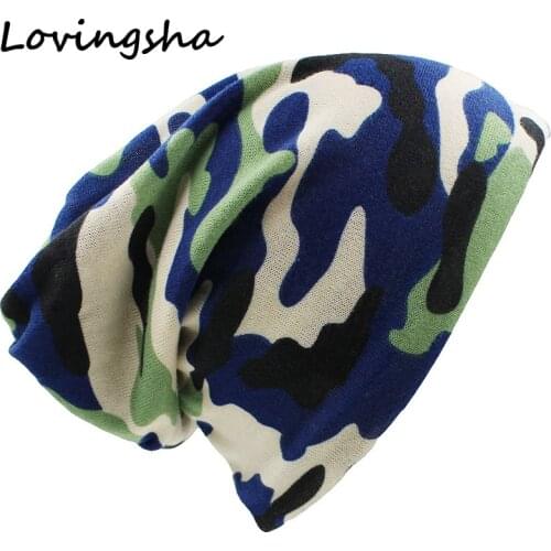LOVINGSHA Brand Autumn And Winter Dual-use Hats For Women Skullies And Beanies Ladies thin Camouflage Design Girl Scarf HT056