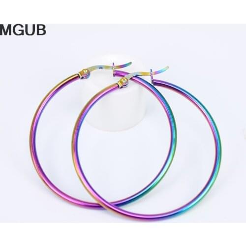 Wholesale 2MM wide Diameter 25-75MM Stainless Steel Circle Hoop Earrings With Gold Color Simple Earring For Women Jewelry LH822