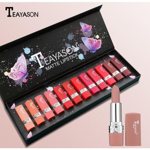 12 Color Mini Lipstick Red Velvet Misty Red Tube Natural Matte Lip Cosmetic Lasting Moisturizing Not Dry Lip Makeup Sample TSLM1
