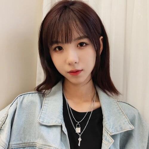 2021 Engrave Lover Heart Lock and Key Pendant Necklace for Couples Multilayer Stainless Steel Chain Necklace Punk Gothic Jewelry