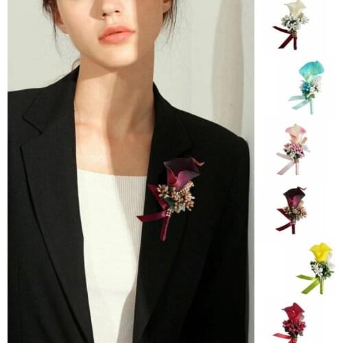 Fashion Ladies Brooch Groom Brooch Pins Wedding Corsages and Boutonnieres White Buttonhole PU Calla Man Marriage Accessories