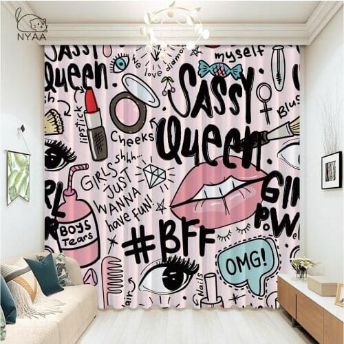 Beauty Salon Make Up Fashion Cosmetics Modern Curtains Rope Picture Curtain Cartoon Curtain Kitchen Door Printed Micro-Shading