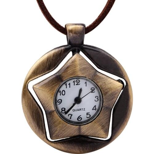 Can Be A 360 Degree Rotation Five-pointed Star Pocket Watch Sweater Necklace Womens Necklace Sweater Necklace Table