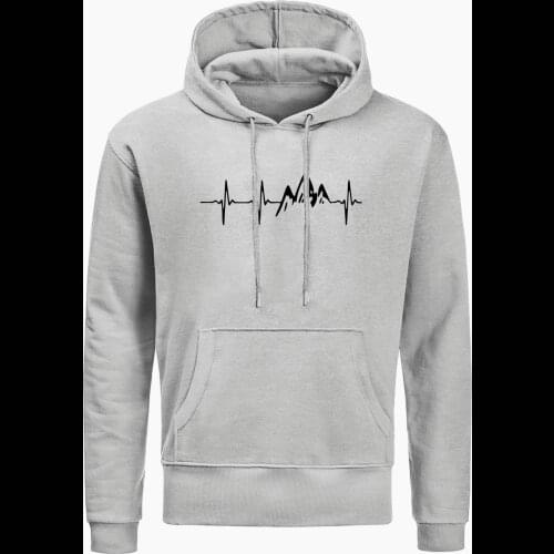Funny Hoodies Mountain Hiking Heartbeat Fashion Autumn LONG Sleeve Mens Casual Family Harajuku Hoodies Mens Sweatshirts
