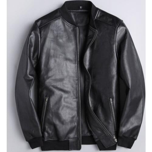 2021 new Spring Genuine Leather jacket Mens slim stand collar Korean version cowhide leather jacket Baseball Jacket Large Size