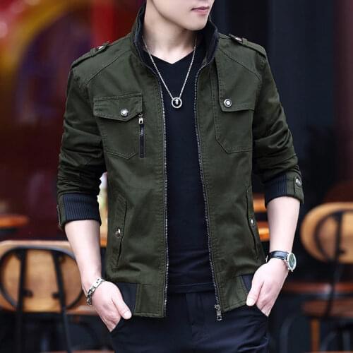 Men jecket New Autumn Casual Cotton Slim Fashion Washed Mens Korean Army Shark Skin Soft Shell Clothes coat Coat with Pocket