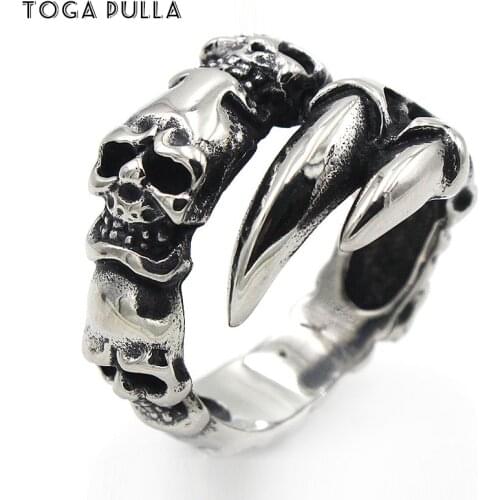 Vintage Punk Rock Beast Claw Ring Men Boys Domineering 316L Stainless Steel Biker Skull Ring Mens Hip Hop Jewelry