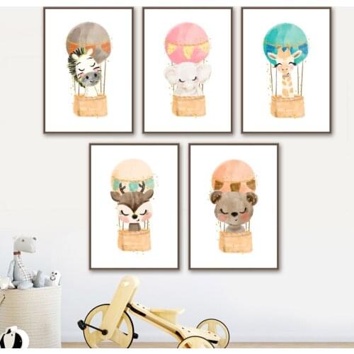 Cute Zebra Elephant Giraffe Deer Bear Nursery Wall Art Print Canvas Painting Nordic Poster Wall Pictures Baby Kids Room Decor