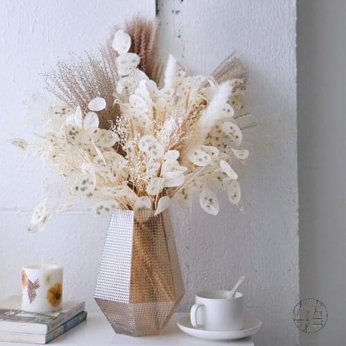 Natural Dried Flowers Silver Fan Leaves Pampas Grass Artificial Plant Nordic Home Decor Birthday Wedding Decoration Gift Box