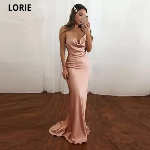 LORIE New Arrival Spaghetti Long Mermaid Elastic Satin Evening Dresses Simple Long Prom Dresses Court Train Abendkleider Custom