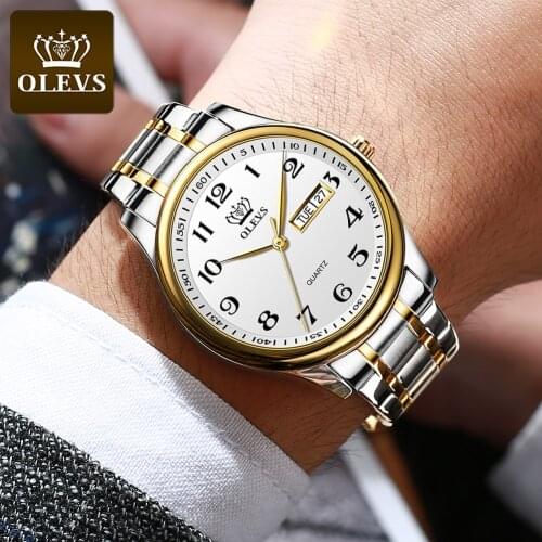 OLEVS Classic Mens Quartz Watch Waterproof Stainless Steel Strap Fashion Casual Mens Watch Gift Date Clock 5567