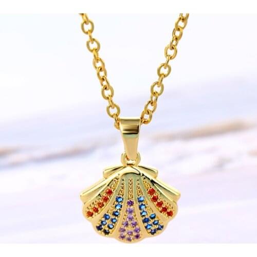 Shell-Shaped Necklace Colorful Zircon Gold-Plate Copper Micro-Paved AAA Jewelry ZirconStainless Steel Necklaces For Women Gift