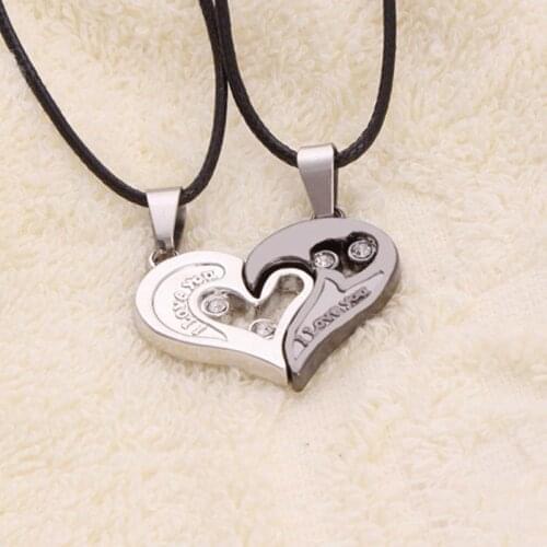 Heart Couple Necklaces for Lovers I Love You 1/2 Romantic Necklace Pendant Stainless Steel Paired Suspension For Two Pendants