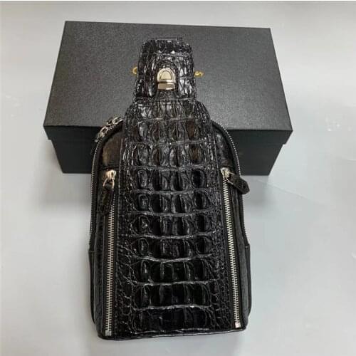 Authentic Real True Crocodile Skin Mens Casual Chest Bag Small Travel Purse Genuine Exotic Alligator Leather Male Crossbody Bag