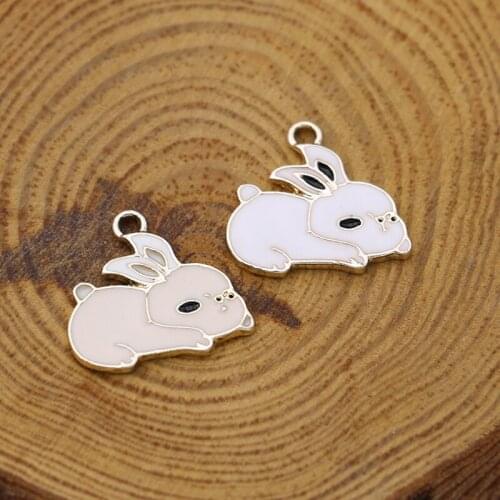 10PCS Enamel Rabbit Charm Pendant Jewelry Making Bracelet Necklace Earrings DIY Accessories Craft