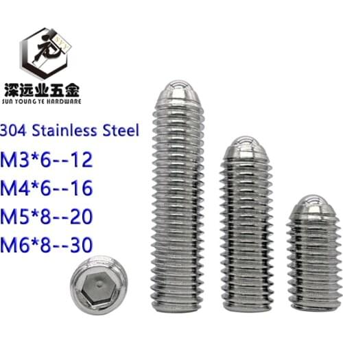 Spring Ball Plunger Screw Beads Positioning Screw M3 M4 M5 M6 Stainless Steel 304 Wave Sub Word-Ball Screw Hex Socket Set Screws