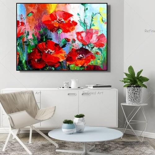 Hand-Painted Canvas Oil Painting Living Room Decoration Nordic Abstract Red Flower Fortune Tree Home Wall Art Dining Hall Mural