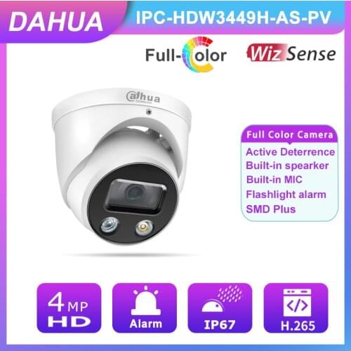 Dahua IPC-HDW3449H-AS-PV 4MP Active Deterrence Fixed-Focal Eyeball WizSense Network Camera With Full-Color SMD Plus Built-in Mic