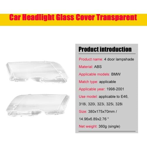 2 Pieces of Car Headlight Glass Cover Transparent 4 Door Left and Right Headlight Lens Shape for BMW E46 98-01 Car Accessories