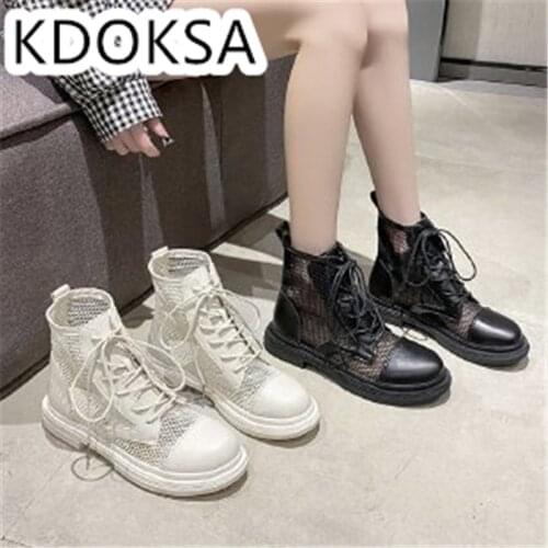 Coarse-heeled High-top Shoes, Lace-up Mesh Breathable Cold Boots, New Summer 2021 Korean Version Versatile Black Short Martin Bo