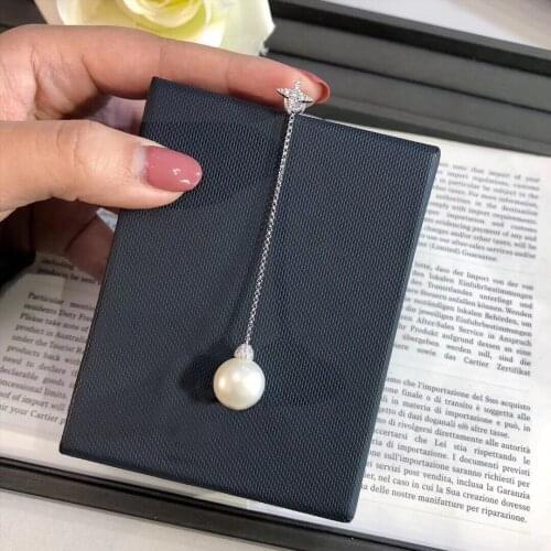 UMGODLY Luxury Brand 1PC Shell Pearl Long Tassel Earring Zirconia Stones Women Holiday Simplicity DIY Star Fashion Party Jewelry