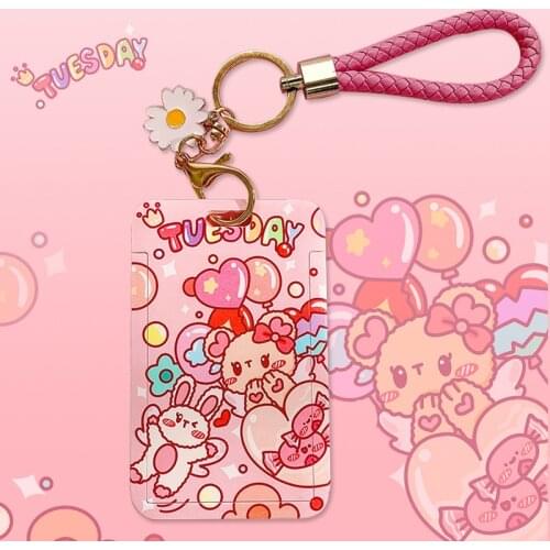 Yisuremia New Arrival Kawaii Slip Cover Card Holder Key Chain Credit ID Bank Bus Card Protective Case Japanese School Stationery