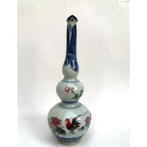 YIZHU CULTUER ART Collection Chinese Old blue-and-white Porcelain Chook Snuff Bottle Family Decoration Gift