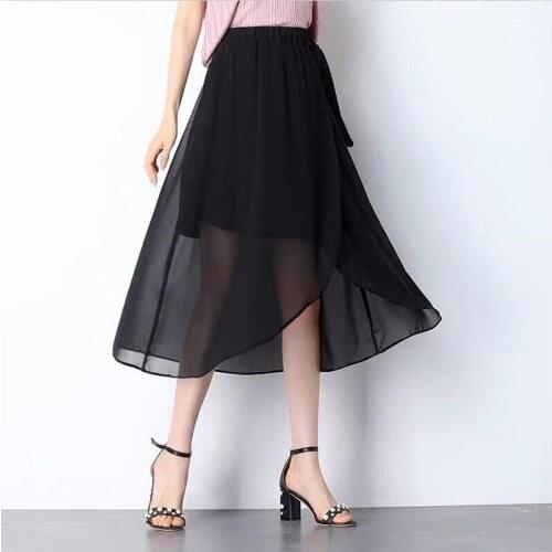 Women Summer Chiffon Skirts 2020 Autumn New Fashion Solid High Waist Irregular Bowtie Split A-Line Skirt Plus Size 5XL 6XL 7XL