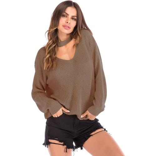 Oversized Spring Winter Sweaters for Women Casual Loose Sexy Hollow Out Solid Knitted Woman Sweaters U-neck Long Sleeve Tops