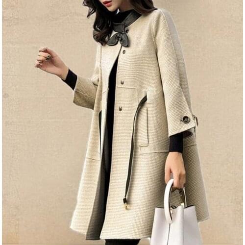 Winter Womens Coats Wool Solid Pockets Sashes O-Neck Belt Loose Fall Clothes for Women Abrigos Mujer Invierno 2020 Woman Parkas