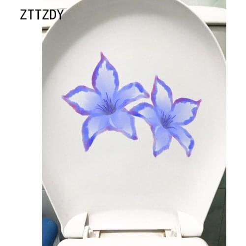 ZTTZDY 21.7*16.3CM Hand Painted Blue Flowers Creative Toilet Seat Sticker Fashion Home Wall Decal T2-0152