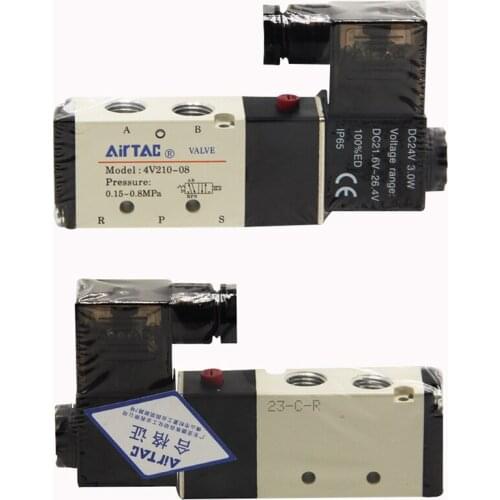 1/4" 2 Position 5 Port AirTAC Air Solenoid Valves 4V210-08 Pneumatic Control DC 24V DC12V AC110V AC220V 1/4" Port Size