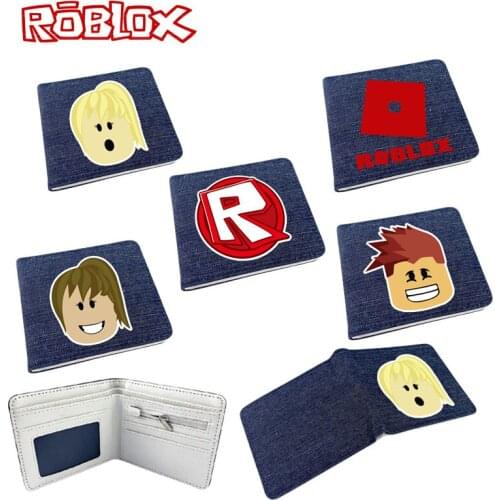 11.5*10*1.5cm Roblox virtual world surrounding student unisex denim double fold leather wallet fashion short card bag coin purse