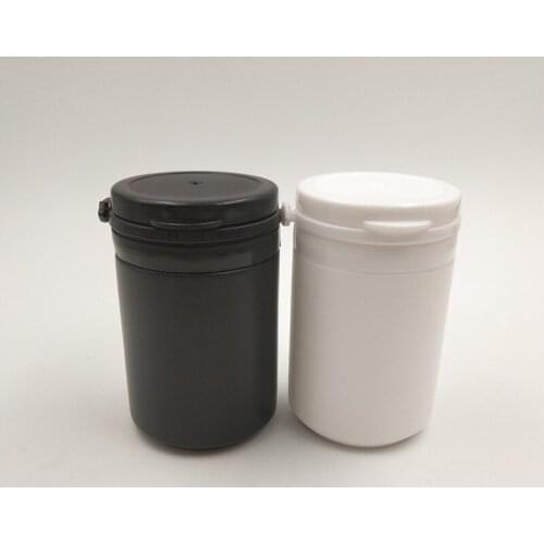 12pcs/lot 60ml black/white HDPE medical pill bottle with pull ring cap for pills, capsules,solid powder bottle