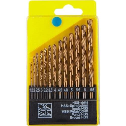 13 sets of 1.5-6.5mm titanium-plated straight shank twist drill bits woodworking set drill bits
