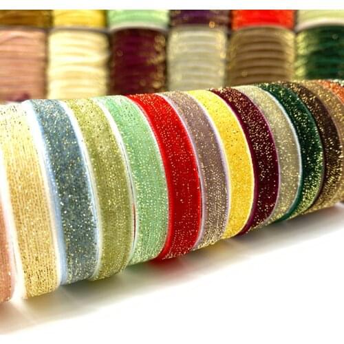 5 Yards 10mm Gold wire Glitter Ribbon Wedding Party Decoration Handmade Ribbon Gift Wrapping Hair Bowknot DIY Christmas Ribbon