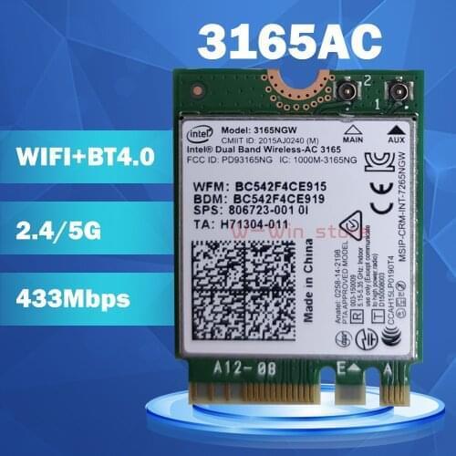 Wifi Wireless Card for HP SPS 806723-001 Intel Dual Band Wireless-AC 3165 3165ac 3165NGW WIFI Bluetooth 4.0 NGFF card 802.11AC