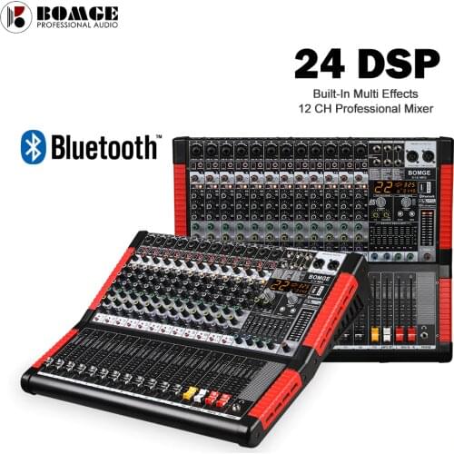 BOMGE 12 channel USB Bluetooth MP3 sound mixer audio mixing console with 48V phantom power for stage performance and live show