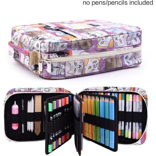 202 Colored Pencils Pencil Case Large Capacity Cat Pattern Pencil Storage Bag Box Zipper for Kids Adults