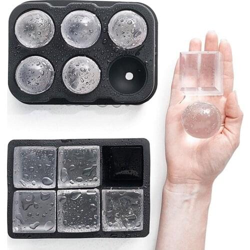 Black 6 Grids Food Grade Silicone Ice Cube Maker Ice Ball Mold Square Tray Kitchen Accessories Gadgets