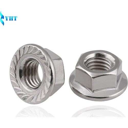 DIN6923 GB6177 M3 M4 M5 M6 M8 M10 M12 304 Stainless Steel Metric Thread Hexagon Flange Nuts Pinking Slip Locking Lock Nut