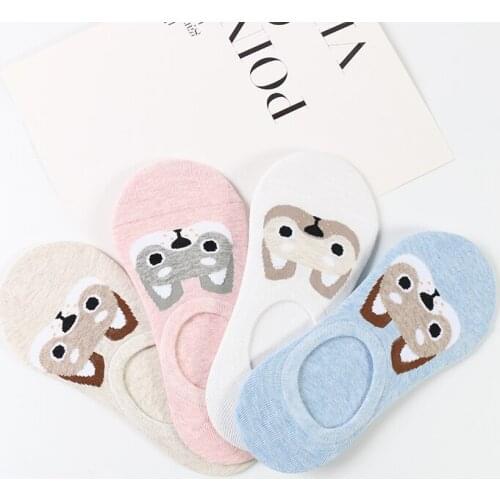 DONG AI soft combed cotton with hand-sewn ladies invisible socks puppy pattern anti-drop glue