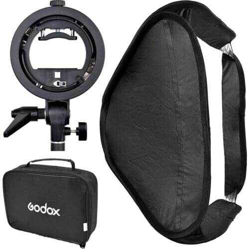 Godox S-Type Speedlite Bracket Elinchrom Mount Holder Diffuser + 80 x 80cm Softbox for Studio Photography
