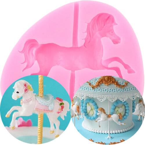 Carousel Horse Silicone Molds Baby Birthday Cake Border Fondant Cake Decorating Tools Candy Resin Clay Chocolate Gumpaste Moulds